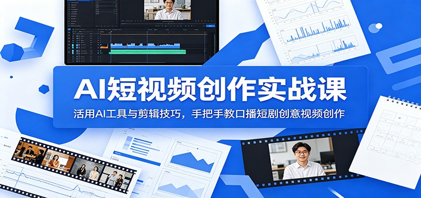 AI短视频创作实战课:活用AI工具与剪辑技巧,手把手教口播短剧创意视频创作-热点1站 - 热点知汇专注网赚项目资源知识聚汇