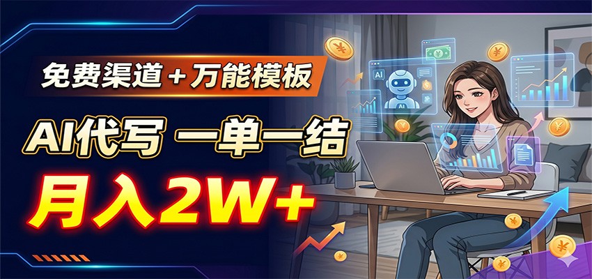 免费渠道+万能模板，AI代写一单一结，月入2W+-热点1站 - 热点知汇专注网赚项目资源知识聚汇