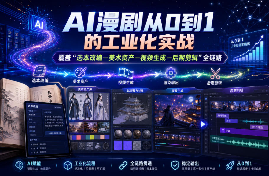 AI漫剧从0到1的工业化实战，覆盖“选本改编—美术资产—视频生成—后期剪辑”全链路(更新6月)-热点1站 - 热点知汇专注网赚项目资源知识聚汇