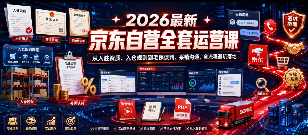 2026最新京东自营全套运营课，从入驻资质、入仓规则到毛保谈判、采销沟通，全流程避坑落地-热点1站 - 热点知汇专注网赚项目资源知识聚汇