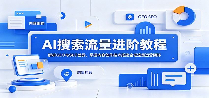 AI搜索流量进阶教程：解析GEO与SEO差异，掌握内容创作技术搭建全域流量运营闭环-热点1站 - 热点知汇专注网赚项目资源知识聚汇