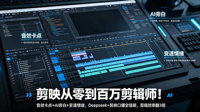 剪映从零到百万剪辑师！音效卡点+AI旁白+变速情绪，Deepseek+剪映口播全链路，剪辑效率翻3倍-热点1站 - 热点知汇专注网赚项目资源知识聚汇
