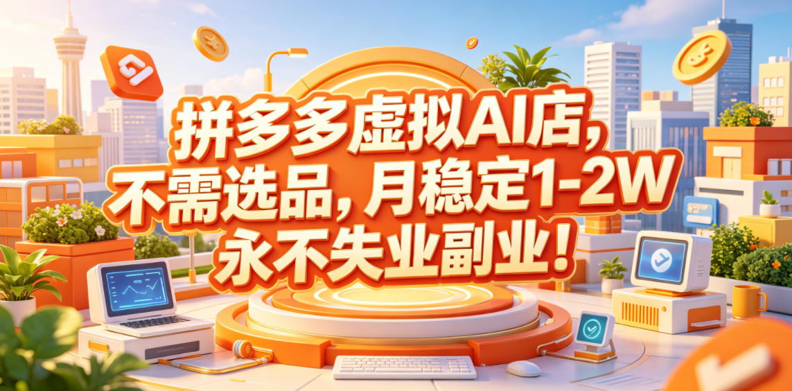 拼多多虚拟AI店，不需选品，月稳定1-2W，永不失业副业！【揭秘】-热点1站 - 热点知汇专注网赚项目资源知识聚汇