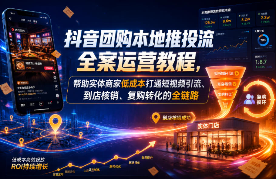 抖音团购本地推投流全案运营教程，帮助实体商家低成本打通短视频引流、到店核销、复购转化的全链路-热点1站 - 热点知汇专注网赚项目资源知识聚汇