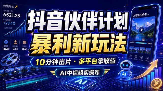 抖音伙伴计划最新玩法，无需配音剪辑，10分钟出一条原创视频，轻松日入三位数-热点1站 - 热点知汇专注网赚项目资源知识聚汇