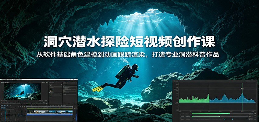 洞穴潜水探险短视频创作课：从软件基础角色建模到动画跟踪渲染，打造专业洞潜科普作品-热点1站 - 热点知汇专注网赚项目资源知识聚汇