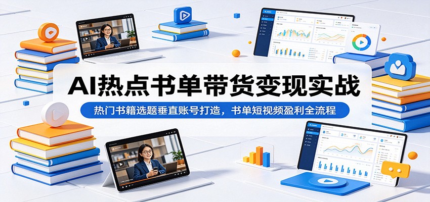 AI热点书单带货变现实战：热门书籍选题垂直账号打造，书单短视频盈利全流程-热点1站 - 热点知汇专注网赚项目资源知识聚汇