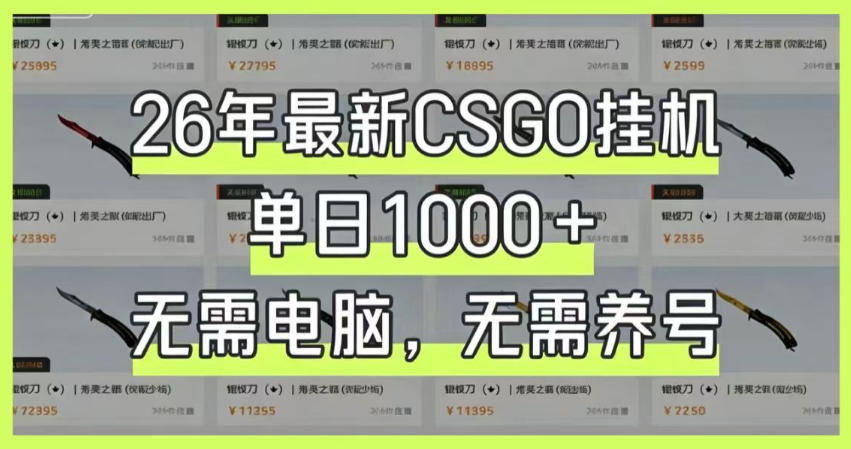 26年最新CSGO挂G系统，单日1000+，无需电脑，无需养号，0基础可上手【揭秘】-热点1站 - 热点知汇专注网赚项目资源知识聚汇