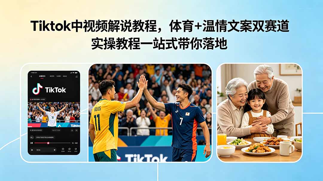 图片[1]-Tiktok中视频解说教程，体育+温情文案双赛道实操教程一站式带你落地-项目网
