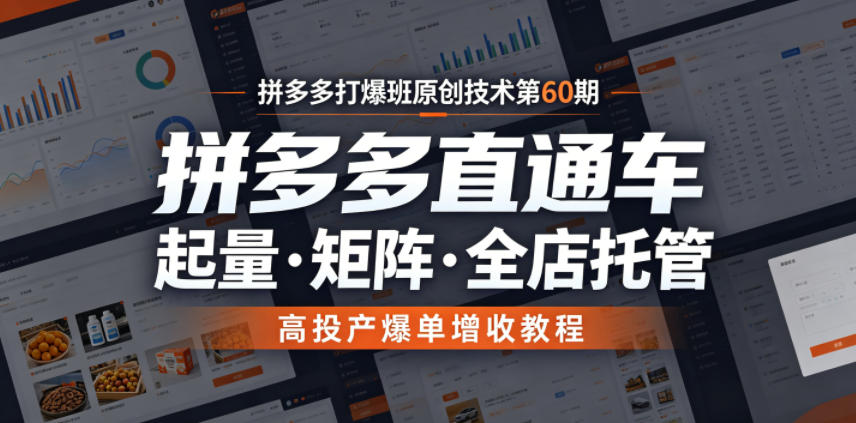 拼多多打爆班原创技术第60期，拼多多直通车，起量・矩阵・全店托管，高投产爆单增收教程-热点1站 - 热点知汇专注网赚项目资源知识聚汇