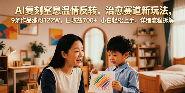 AI复刻窒息温情反转，治愈赛道新玩法，9条作品涨粉122W，日收益700+ 小白轻松上手，详细流程拆解-热点1站 - 热点知汇专注网赚项目资源知识聚汇