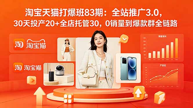 2026淘宝天猫打爆班83期：全站推广3.0，30天投产20+全店托管30，0销量到爆款群全链路-热点1站 - 热点知汇专注网赚项目资源知识聚汇