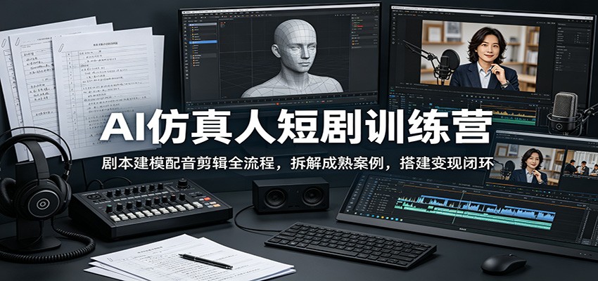 AI仿真人短剧训练营：剧本建模配音剪辑全流程，拆解成熟案例，搭建变现闭环-热点1站 - 热点知汇专注网赚项目资源知识聚汇