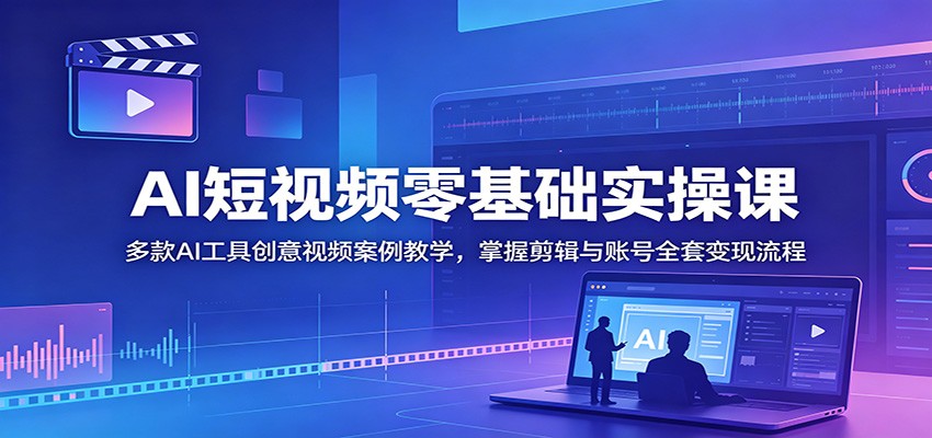 AI短视频零基础实操课：多款AI工具创意视频案例教学，掌握剪辑与账号全套变现流程-热点1站 - 热点知汇专注网赚项目资源知识聚汇