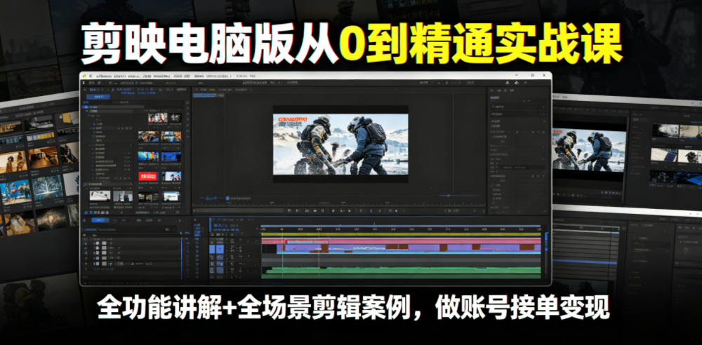 剪映电脑版从0到精通实战课，全功能讲解+全场景剪辑案例，做账号接单变现-热点1站 - 热点知汇专注网赚项目资源知识聚汇