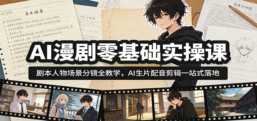 AI漫剧零基础实操课：剧本人物场景分镜全教学，AI生片配音剪辑一站式落地-热点1站 - 热点知汇专注网赚项目资源知识聚汇