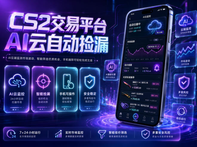 CS2交易平台AI云自动捡漏，多年稳定运行，无需手机，支持任何形式验证，日入300+【揭秘】-热点1站 - 热点知汇专注网赚项目资源知识聚汇