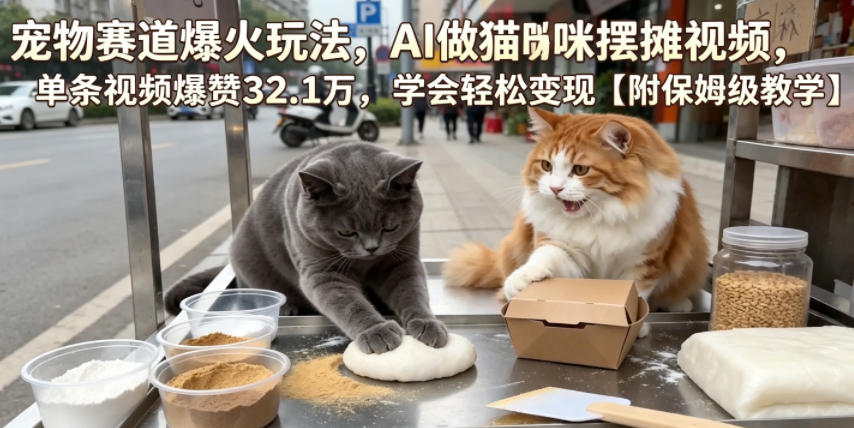 宠物赛道爆火玩法，AI做猫咪摆摊视频，单条视频爆赞32.1万，学会轻松变现【附保姆级教学】-热点1站 - 热点知汇专注网赚项目资源知识聚汇
