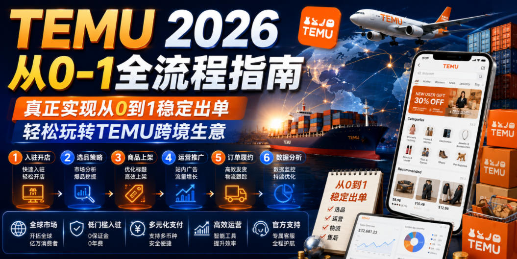 TEMU 2026从0-1全流程指南，真正实现从0到1稳定出单，轻松玩转TEMU跨境生意-热点1站 - 热点知汇专注网赚项目资源知识聚汇