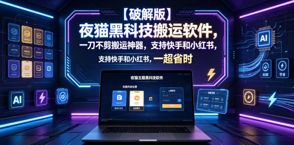 【破解版】夜猫黑科技搬运软件，一刀不剪搬运神器，支持快手和小红书，一键搬运超省时！-热点1站 - 热点知汇专注网赚项目资源知识聚汇