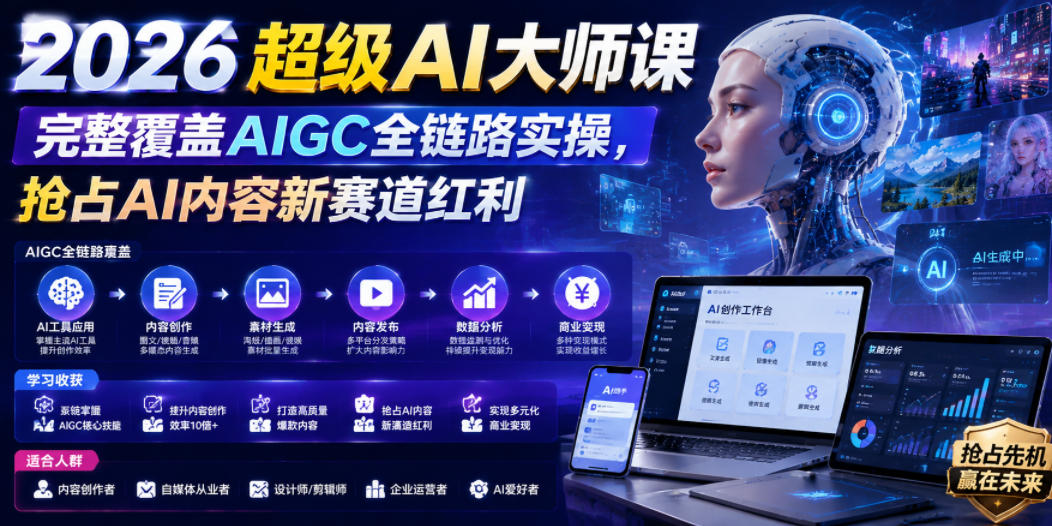 2026超级AI大师课，完整覆盖AIGC全链路实操，抢占AI内容新赛道红利-热点1站 - 热点知汇专注网赚项目资源知识聚汇