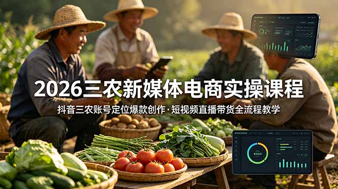 2026三农新媒体电商实操课程：抖音三农账号定位爆款创作，短视频直播带货全流程教学-热点1站 - 热点知汇专注网赚项目资源知识聚汇