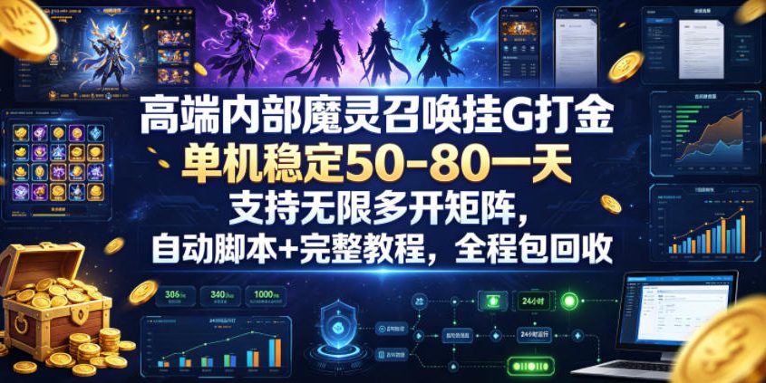 高端内部魔灵召唤挂G打金，单机稳定50-80一天，支持无限多开矩阵，自动脚本+完整教程，全程包回收【揭秘】-热点1站 - 热点知汇专注网赚项目资源知识聚汇
