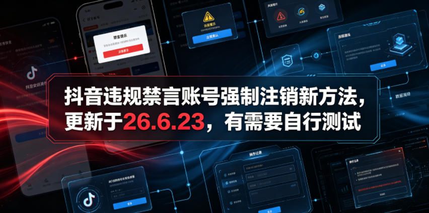 抖音违规禁言账号强制注销新方法，更新于26.6.23，有需要自行测试-热点1站 - 热点知汇专注网赚项目资源知识聚汇