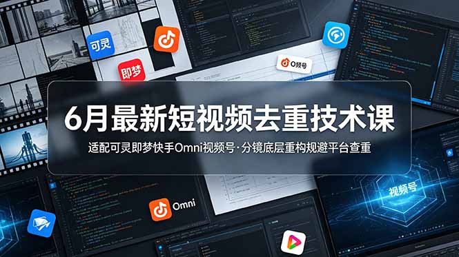 6月最新短视频去重技术课，适配可灵即梦快手Omni视频号，分镜底层重构规避平台查重-热点1站 - 热点知汇专注网赚项目资源知识聚汇