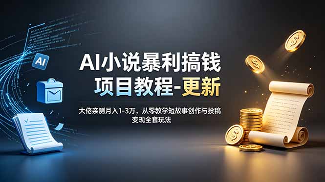 AI小说暴利搞钱项目教程-更新，大佬亲测月入1-3万，从零教学短故事创作与投稿变现全套玩法-热点1站 - 热点知汇专注网赚项目资源知识聚汇