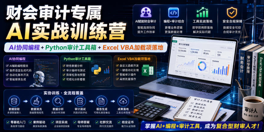 财会审计专属AI实战训练营｜AI协同编程+Python审计工具箱+Excel VBA加载项落地-热点1站 - 热点知汇专注网赚项目资源知识聚汇