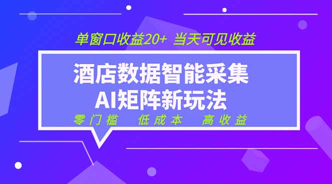 2026酒店数据采集ai智能矩阵新风口  低成本   高收益   当天见收益   单窗口20+-热点1站 - 热点知汇专注网赚项目资源知识聚汇