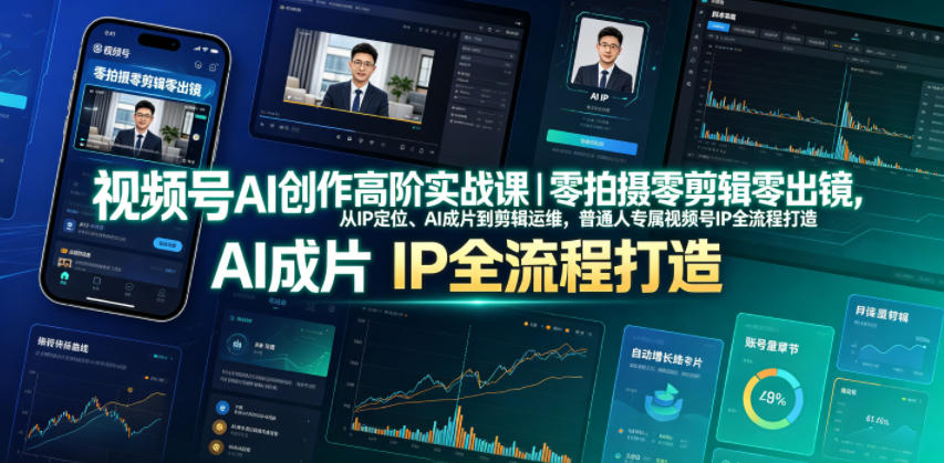 视频号AI创作高阶实战课｜零拍摄零剪辑零出镜，从IP定位、AI成片到剪辑运维，普通人专属视频号IP全流程打造-热点1站 - 热点知汇专注网赚项目资源知识聚汇
