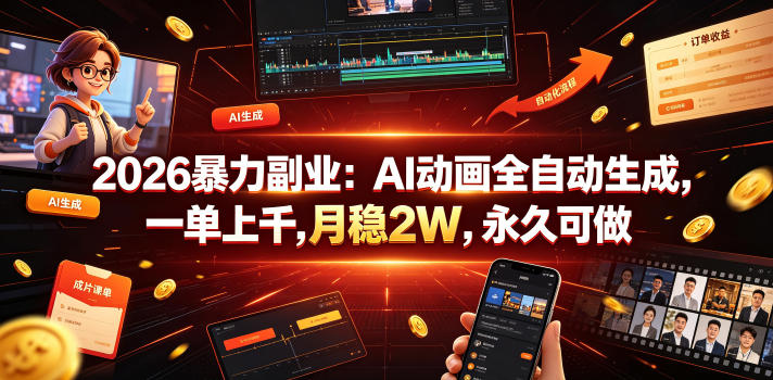 2026暴力副业：AI动画全自动生成，一单上千，月稳2W，永久可做【揭秘】-热点1站 - 热点知汇专注网赚项目资源知识聚汇