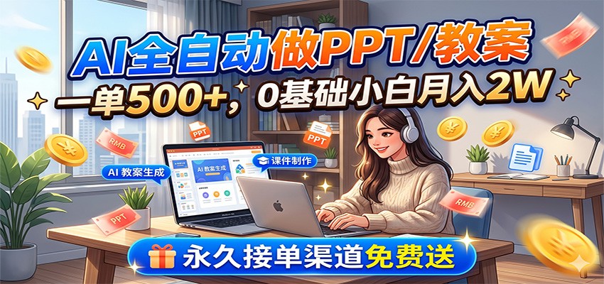 图片[1]-AI全自动做PPT/教案，一单500+，0基础小白月入2W，永久接单渠道免费送-热点1站 - 热点知汇专注网赚项目资源知识聚汇