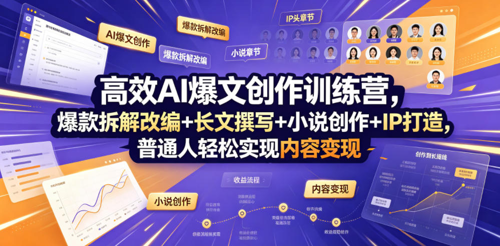 高效AI爆文创作训练营，爆款拆解改编+长文撰写+小说创作+IP打造，普通人轻松实现内容变现-热点1站 - 热点知汇专注网赚项目资源知识聚汇