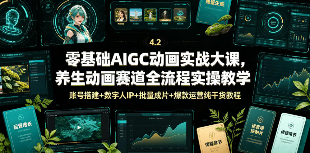 零基础AIGC动画实战大课，养生动画赛道全流程实操教学，账号搭建+数字人IP+批量成片+爆款运营纯干货教程-热点1站 - 热点知汇专注网赚项目资源知识聚汇