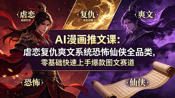 AI漫画推文课：虐恋复仇爽文系统恐怖仙侠全品类，零基础快速上手爆款图文赛道-热点1站 - 热点知汇专注网赚项目资源知识聚汇
