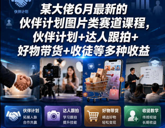 某大佬6月最新的伙伴计划图片类赛道课程，伙伴计划+达人跟拍+好物带货+收徒等多种收益-热点1站 - 热点知汇专注网赚项目资源知识聚汇