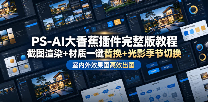 PS-AI大香蕉插件完整版教程，截图渲染+材质一键替换+光影季节切换，室内外效果图高效出图高阶课程-热点1站 - 热点知汇专注网赚项目资源知识聚汇