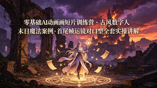 零基础AI动画短片训练营，古风数字人末日魔法案例，首尾帧运镜对口型全套实操讲解-热点1站 - 热点知汇专注网赚项目资源知识聚汇