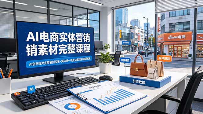 AI电商实体营销素材完整课程，AI创意短片完美复刻实景，实体店一键生成宣传引流短视频-热点1站 - 热点知汇专注网赚项目资源知识聚汇