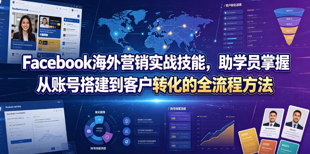 Facebook海外营销实战技能，助学员掌握从账号搭建到客户转化的全流程方法-热点1站 - 热点知汇专注网赚项目资源知识聚汇