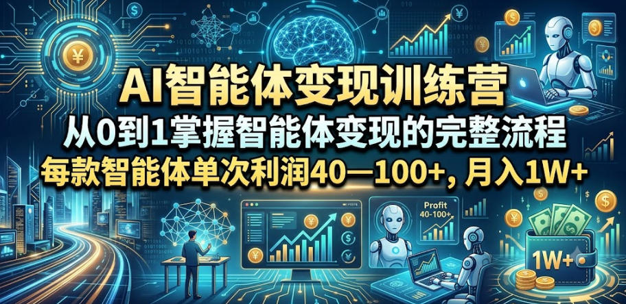 AI智能体变现训练营，从0到1掌握智能体变现的完整流程，每款智能体单次利润40—100+，月入1W+-热点1站 - 热点知汇专注网赚项目资源知识聚汇