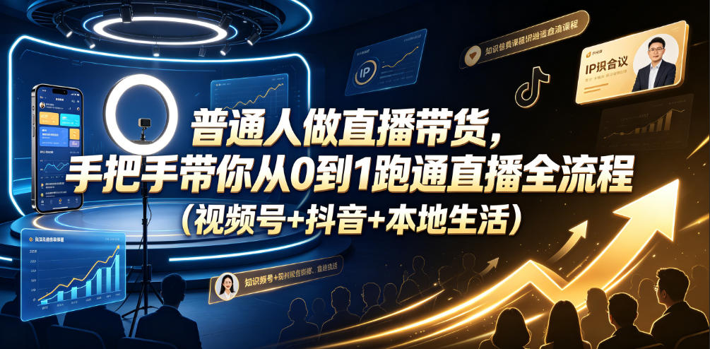 普通人做直播带货，手把手带你从0到1跑通直播全流程(视频号+抖音+本地生活)-热点1站 - 热点知汇专注网赚项目资源知识聚汇