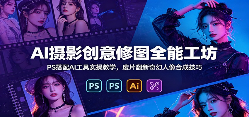 AI摄影创意修图全能工坊：PS搭配AI工具实操教学，废片翻新奇幻人像合成技巧-热点1站 - 热点知汇专注网赚项目资源知识聚汇