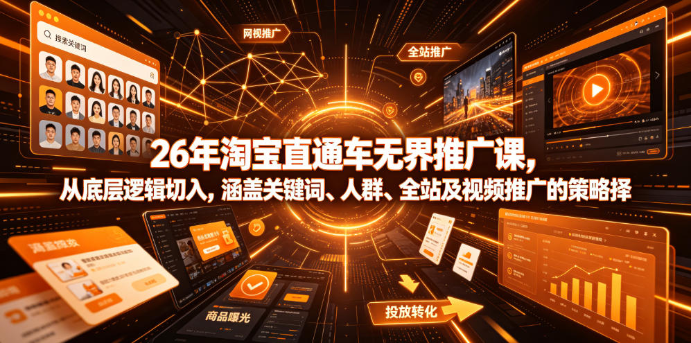 26年淘宝直通车无界推广课，从底层逻辑切入，涵盖关键词、人群、全站及视频推广的策略选择-热点1站 - 热点知汇专注网赚项目资源知识聚汇