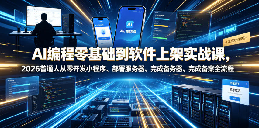 AI编程零基础到软件上架实战课，2026普通人从零开发小程序、部署服务器、完成备案全流程项目落地教程-热点1站 - 热点知汇专注网赚项目资源知识聚汇