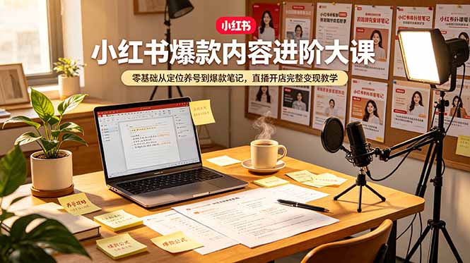 小红书爆款内容进阶大课，零基础从定位养号到爆款笔记，直播开店完整变现教学-热点1站 - 热点知汇专注网赚项目资源知识聚汇