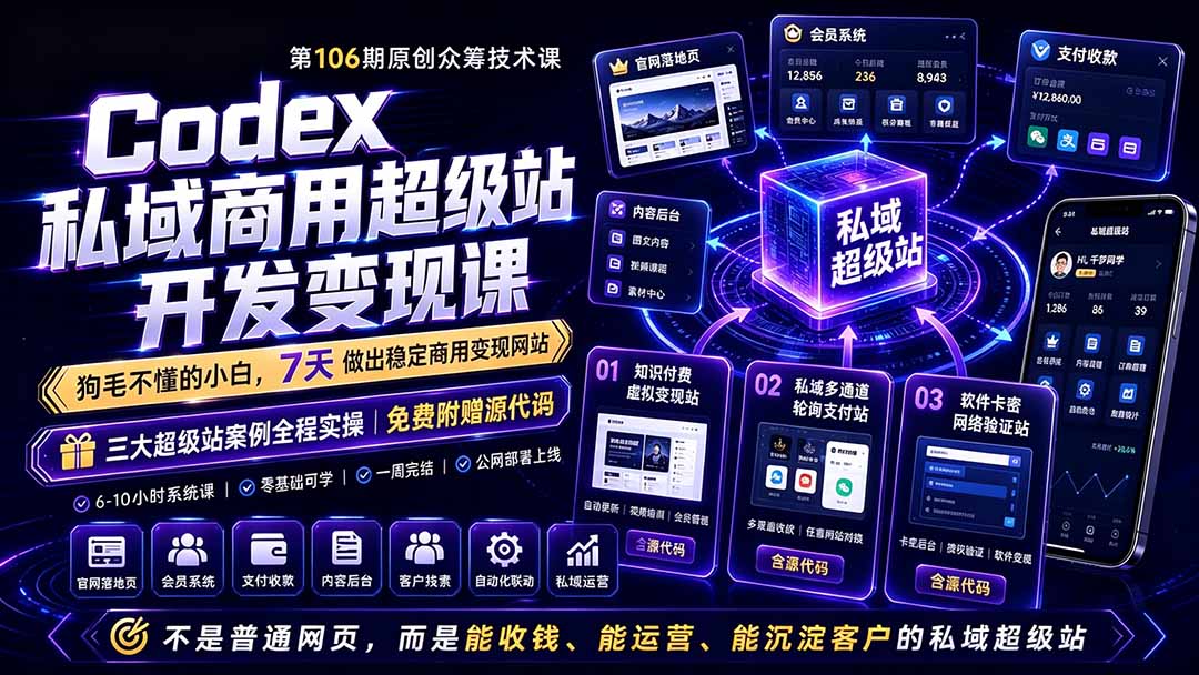 Codex私域商用超级站Ai开发变现课106期-更新0630：不是普通网站，而是能收钱，能运营，能沉淀客户的私域超级站-热点1站 - 热点知汇专注网赚项目资源知识聚汇